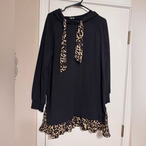 Very J Black Hoodie Dress with Leopard Accent
